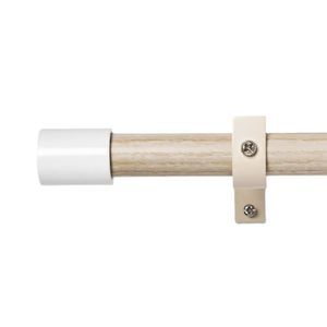 28" to 48" Curtain Rod Natural Wood Finish w/ White Finial